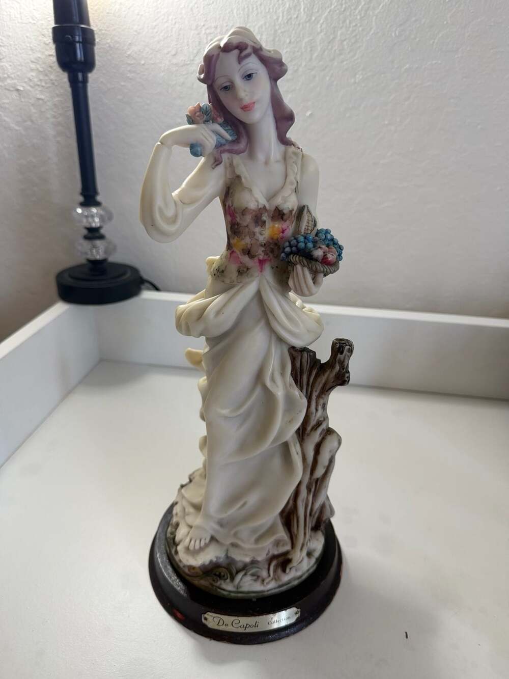 De Capoli Collection Porcelain-Style Resin Lady Figurine with Basket of Grapes
